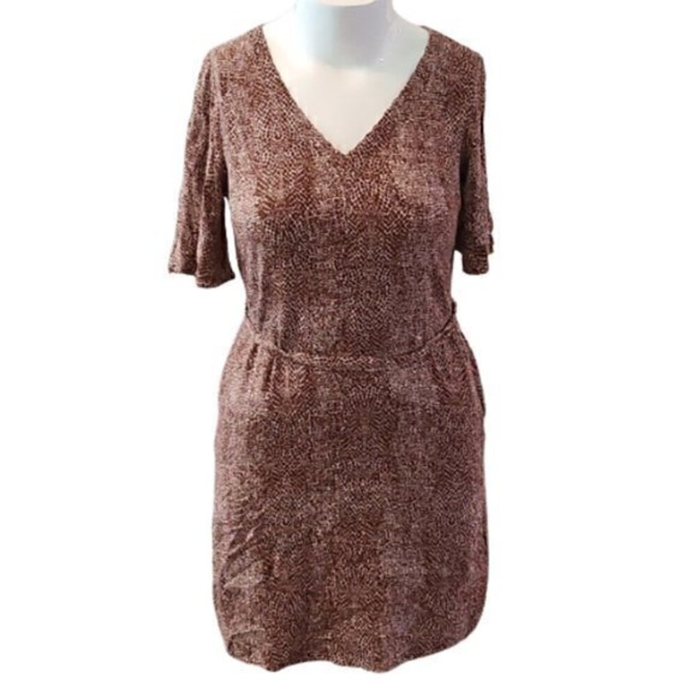 [A New Day] V-neck 1/2 Sleeve Printed Midi Dress - Size S